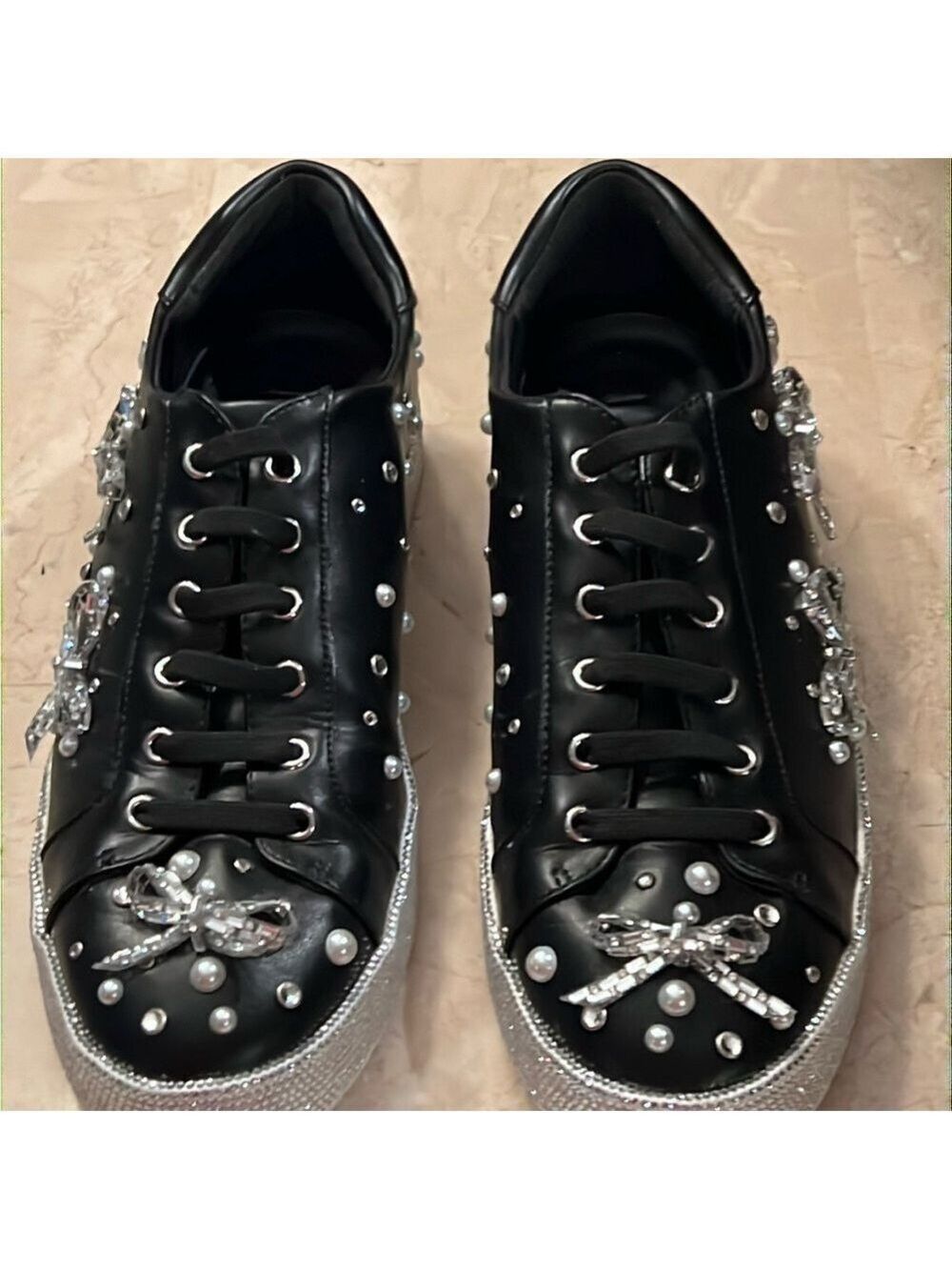 INC International Concepts Luca Sneakers Crystal Bow Pearl
